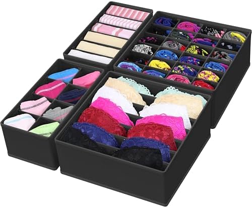 Simple Houseware 4-Pack Drawer Organizer Set for Underwear/Socks/Bra, Black