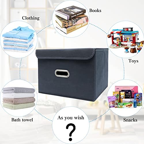 STOREONE Fabric Storage Cube Bins Foldable Organizer Container Collapsible Basket with Lids and Metal Handles, for Home, Bedroom, Closet 6 Pcs (Grey)