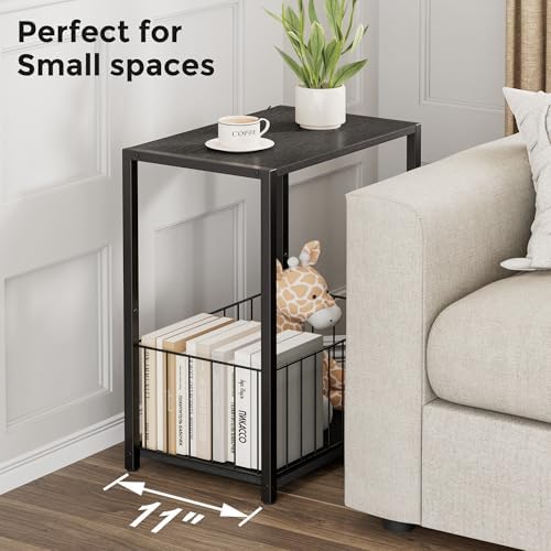 Homleke Side Table with Magazine Holder, Record Player Stand with LP Shelf