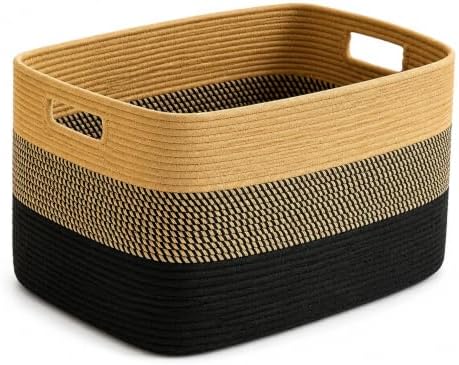 22.8GAL Extra Large Collapsible Laundry Basket for Dirty Clothes,Shoes, Sturdy Portable Aesthetic Boho Heavy Duty Wicker Hamper for Living Room Thow Pillows Blankets Storage Organizer,Khaki Black