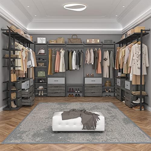 Aheaplus Closet System with 6 Drawers, 8FT Wood Closet Organizer, Black