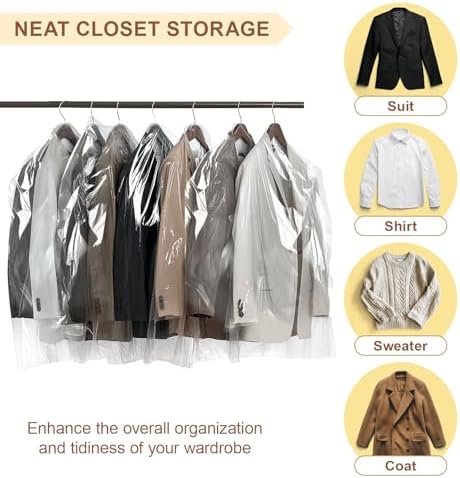 100 Pack Clear Garment Bags for Clothes, Gretchin,(Set of 100, 60x90cm), Plastic Garment Bags Dry Cleaner Bags Plastic Clear Dry Cleaning Bags for Hanging Clothes Storage