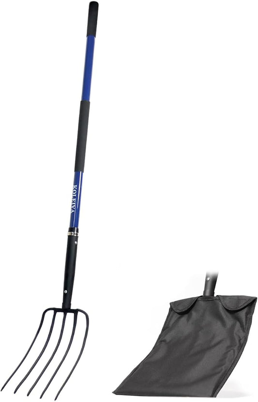 KOLEIYA 5-Tine Pitchfork for Gardening, 57-Inch Heavy Duty Garden Fork with Fiberglass Handle, for Mulch, Compost, Manure, Hay, and Soil Loosening,Blue