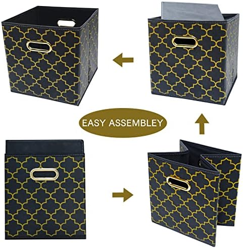 Fabric Cloth Storage Bins,Fabric Cube Organizer with Dual Handles Foldable Cube Storage Baskets for Home Bedroom Storage,Set of 3,(Grey Gold)