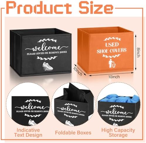 2 Pcs Shoe Cover Boxes Dispenser Storage Bins, Black, Orange