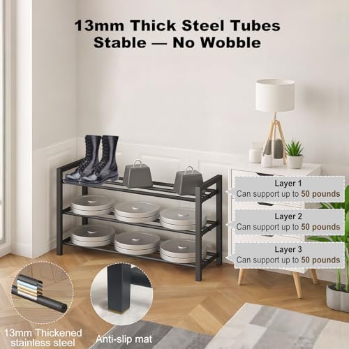 3-Tier Expandable Metal Shoe Rack for Closet & Entryway, Shoe Organizer