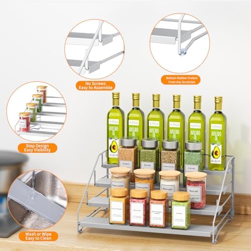 2 Pack Spice Rack Organizer for Cabinet, Depth Adjustable 4 Tier Spice Rack