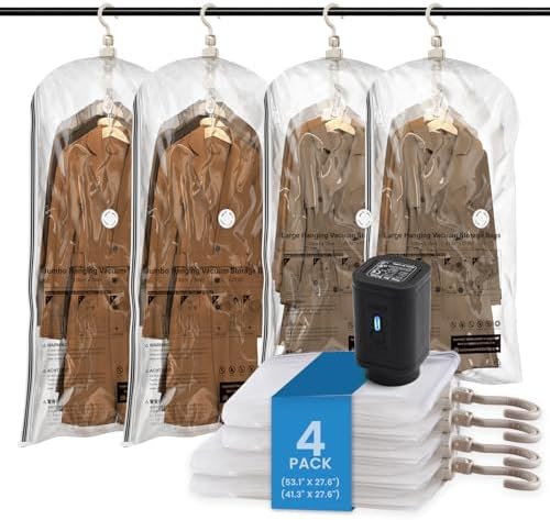 TAILI Hanging Vacuum Storage Bags for Clothes,4 Combo with Pump