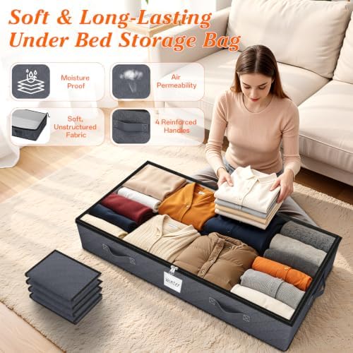 90L Under Bed Storage Containers, Storage Bags, Organizers, 4-Pack, Gray