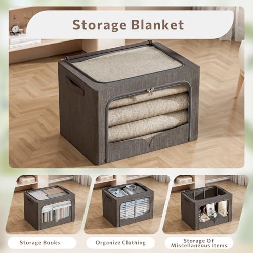 FHSQX 3 Pack Clothes Storage Bins with Metal Frame
