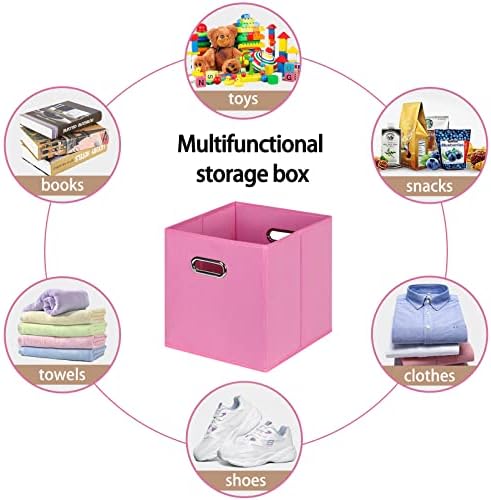 Fabric Cloth Storage Bins,Fabric Cube Bins Organizer with Dual Handles Foldable Cube Storage Baskets for Home Bedroom Storage,Set of 3,(Pink)