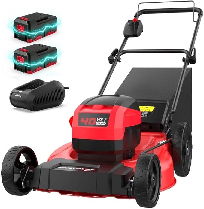 21 Inch/40V Cordless Walk-Behind Lawn Mower，2-in-1 Mulching Bagging,6 Adjustable Cutting Height,Foldable, 2 Batteries & Charger,Easy to Storge,for Garden, Patio, Lawn,Yard