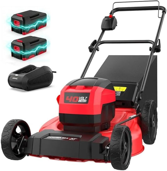 21 Inch/40V Cordless Walk-Behind Lawn Mower，2-in-1 Mulching Bagging,6 Adjustable Cutting Height,Foldable, 2 Batteries & Charger,Easy to Storge,for Garden, Patio, Lawn,Yard