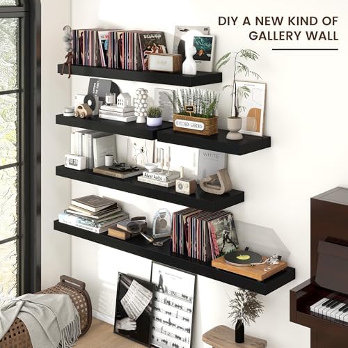 48 Inch Floating Shelves for Wall, 12"D Wood Storage Shelves, Black Finish