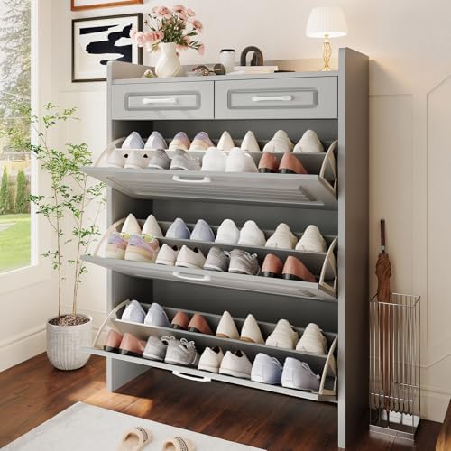 Shoe Cabinet for Entryway with 3 Large Flip Drawers and 2 Storage Drawers