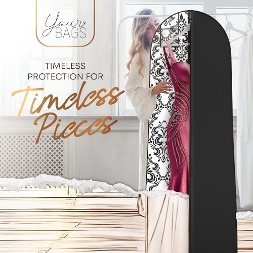 Your Bags Women’s Dress and Gown Garment Bag -72”x24” and 10” Tapered Gusset Prom Bags (Black and White Demask)
