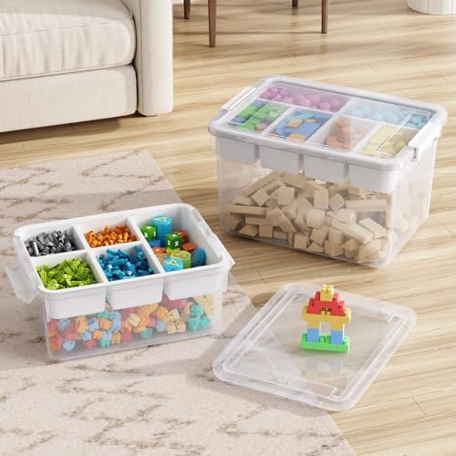 40Qt Stackable Storage Bins with Lids Trays Craft Box Organizers, 2Pack,WH