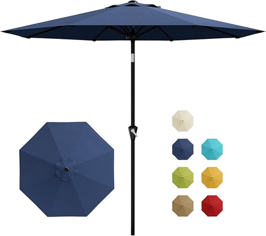 Garvee 10FT Patio Umbrella - Outdoor Table Umbrella with Smooth Crank Lift, Push Button Tilt and 8 Sturdy Ribs - Market Umbrella UV Protection Waterproof for Pool, Deck, Yard, Garden (Navy Blue)