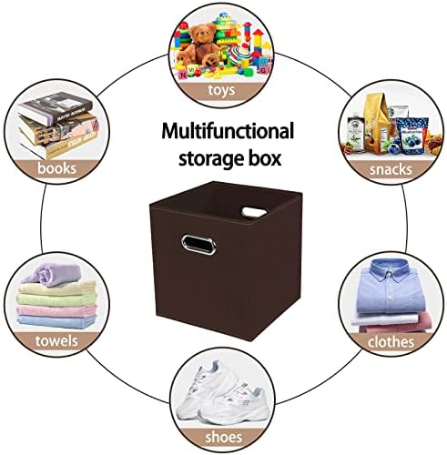 Fabric Cloth Storage Bins,Fabric Cube Bins Organizer with Dual Handles Foldable Cube Storage Baskets for Home Bedroom Storage,Set of 3,(Coffee)