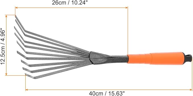 HARFINGTON 2pcs Gardening Leaf Rake 15.63" 9 Root Small Soil Tiller Grass Rake with Ergonomic Handle for Sweep Leaves Gardening Cultivating Garden Yard Flower Beds