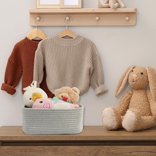 XUANGUO Small Woven Storage Baskets for Shelves, 12" x 8" x 5", Gray