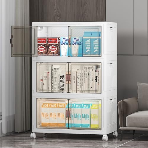 UAMFURI Stackable Storage Bins with Lid, 156QT Plastic Cabinet with Wheels