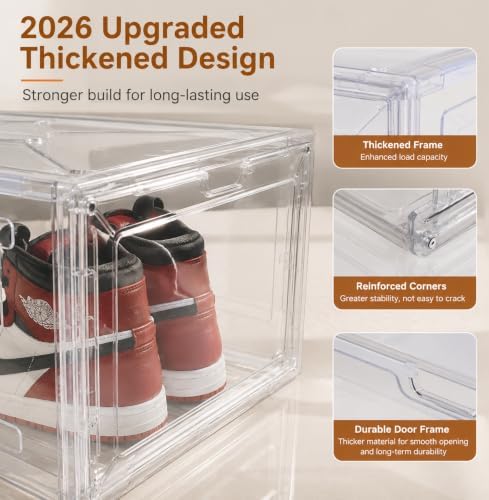 Clear Shoe Storage Box, 2026 2nd Gen Thickened Hard Plastic Stackable Organizer with Magnetic Door, Folding Shoe Rack for Closet, Large Sneaker Display Case for Sneakers and Ankle Boots,1 Pack