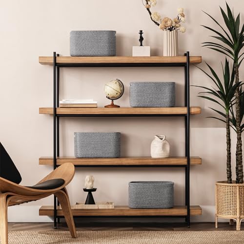 4 Pack Storage Baskets for Organizing, Woven Baskets for Shelves, Grey
