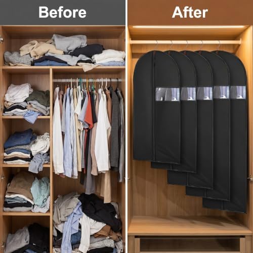 60Inch Garment Bags Covers,Black Hanging Clothes Bag, Suit Cover Bags with Clear Window for Hanging Closet Clothes Storage and Travel
