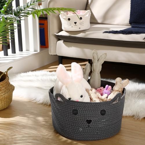 Zopeal Cat Woven Gift Basket Storage,13.7 x 7.8 Inch,Dark Grey
