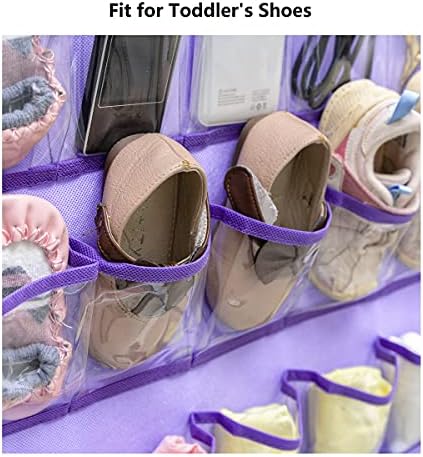 Hanging Baby Shoes Organizer Baby Headband Holder Closet Organizer for Baby Bow Socks Underwear with 30 Clear Pockets (PURPLE)