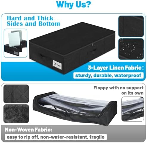 Under Bed Storage Container Bin 3 Pack, Low Profile Foldable Underbed Clothes Storage Organizer W/ Ultra Thick Fabric and Sturdy Bottom/Sides, Dual Zipper Storage Box for Dorm and Home 30x16x6.7"