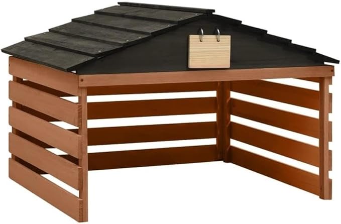 Pemberly Row Wooden Lawn Mower Garage, 27.6 x 30.7 x 21.3 in, Black/Brown Finish, Weatherproof Firwood Construction, Rustic Outdoor Storage Shed for Garden Equipment