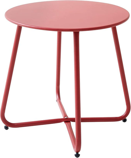 Meluvici Patio Small Side Table Waterproof Round Metal Steel Weather Resistant Portable Outdoor and Indoor End Table for Garden Balcony Yard, Red