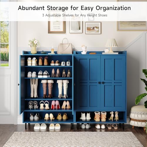ONBRILL Shoe Cabinet with Cross Molding Doors, 6-Tier Shoe Storage(Blue)