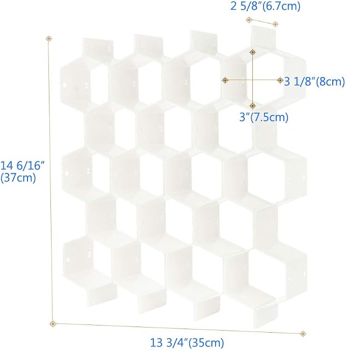 Poeland Drawer Divider Organizer Adjustable DIY Grid Honeycomb Drawer Divider for Underwear Belt Scarf Socks White