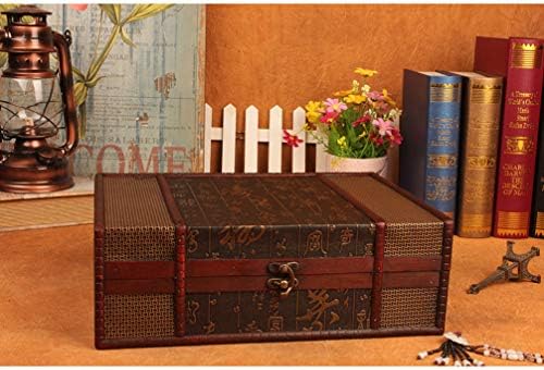Cabilock Vintage Wooden Storage Box Large Desktop Book Storage Box for Documents Jewelry Postcards Sundries Home Decor 12.59 X 9.25 X 4.52 in