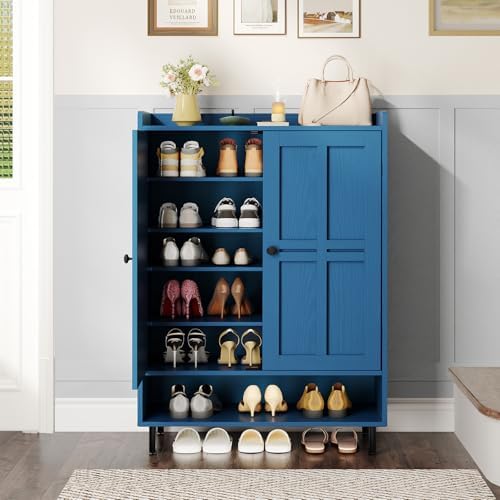 ONBRILL Shoe Cabinet with Cross Molding Doors, 6-Tier Shoe Storage(Blue)