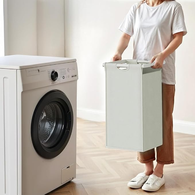 Herture Laundry Hampers with Shelf, Laundry Basket 3 Section, 3 x 15.87 Gal | Laundry Sorter with Pull-Out Removable Large 3 White Bags and Movable Wheels, Metal Frame, White PF04XLW