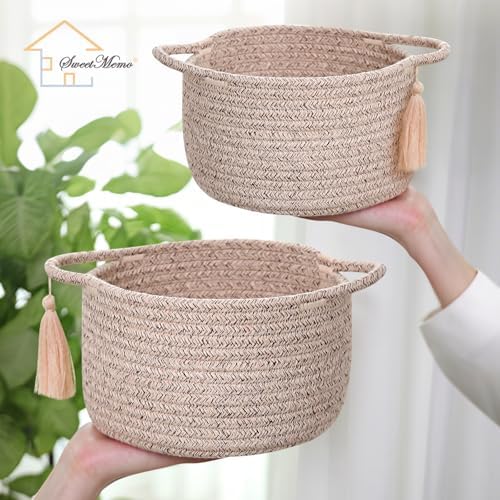 Small Gift Basket Empty to Fill, 2 Pack, Mini Woven Basket, Natural Beige