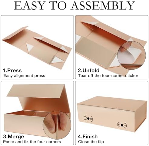 LFBOX Rose Gold Christmas Gift Box with Magnetic Lid 1 Pack | Large Bridesmaid Groomsman Proposal Boxes,13.8x8.3x4.4 in, Collapsible Rectangle Storage Box