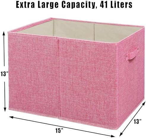 Simple Houseware 15" x 13" Foldable Fabric Storage Bin with Handles, Pink