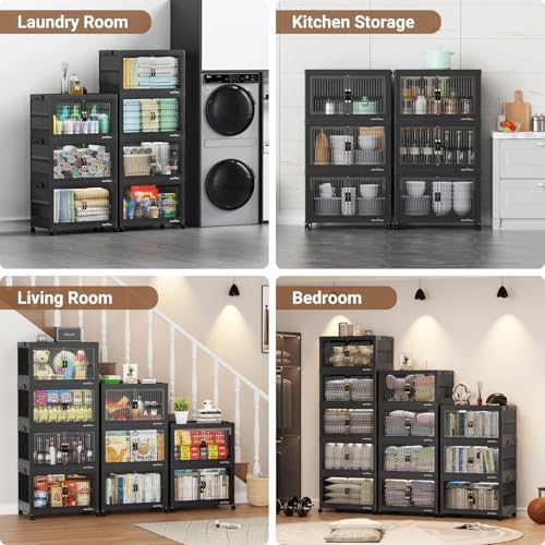BROVIEW 360Qt Stackable Storage Bins with Lid for Home Dorm, 3Pack Black