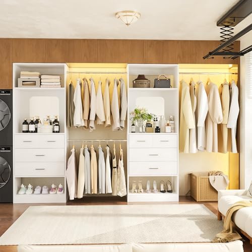 Unikito 6-14FT Walk in Closet Systems with 8 Drawers and Mirror, White