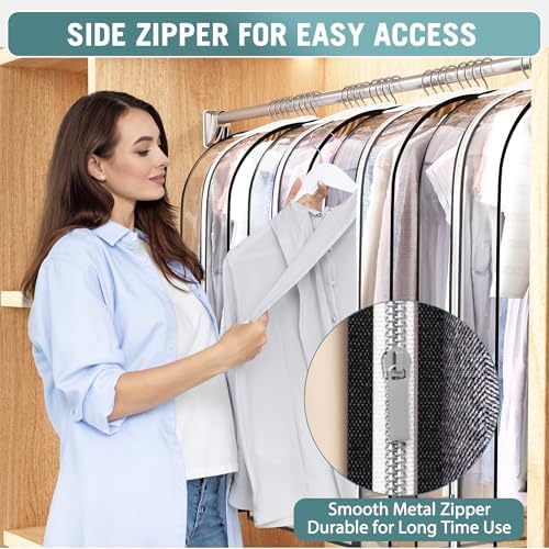 Liuoud Clear Garment Bags for Hanging Clothes 10” Gusseted, 4 Pack, 60”