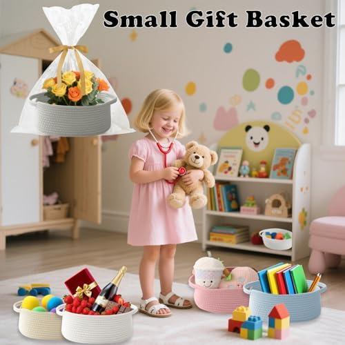 Grey Small Woven Rope Basket with Handles