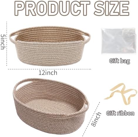 JMvicyroam Small Woven Basket, Empty Gift Basket, Oatmeal/2 Pack