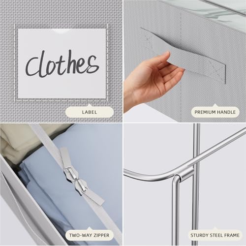 CYhom Under Bed Storage Bins Frame Storage Box Oxford Fabric Sturdy Underbed Container Foldable Stackable Large Capacity Clothes Organizer