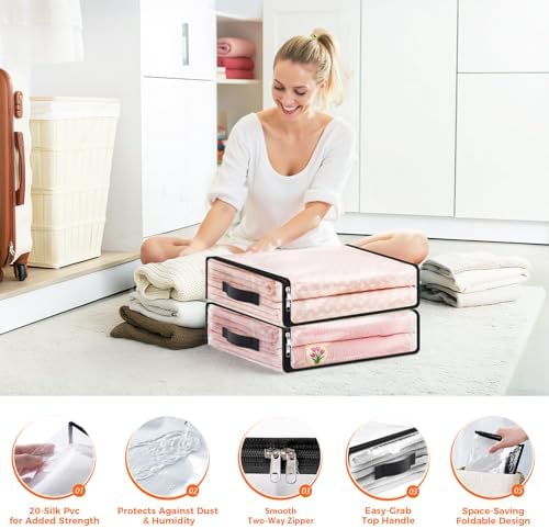 SpaceWhisper Clear Sheet Storage Bags, 8 Pack, 15.7 x 13.8 x 3.9 in