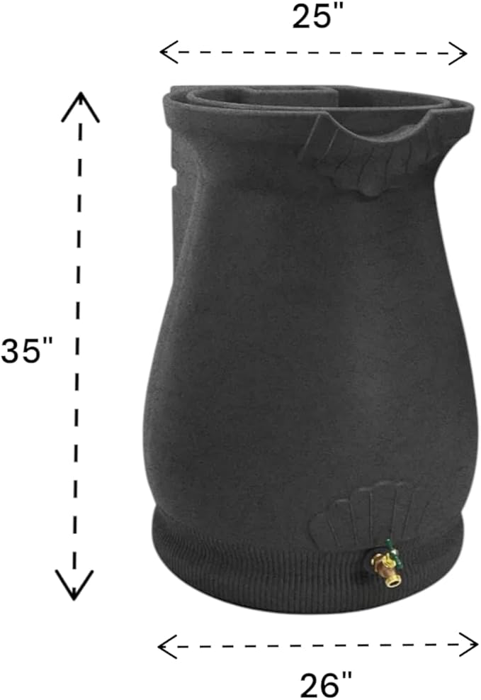 Rain Wizard Decorative Urn Rain Barrel, Durable polyethylene Resin, with Brass Spigot, Flat-Back Design,Perfect for Gardening Any Home (Dark Granite, 65 Gallon)